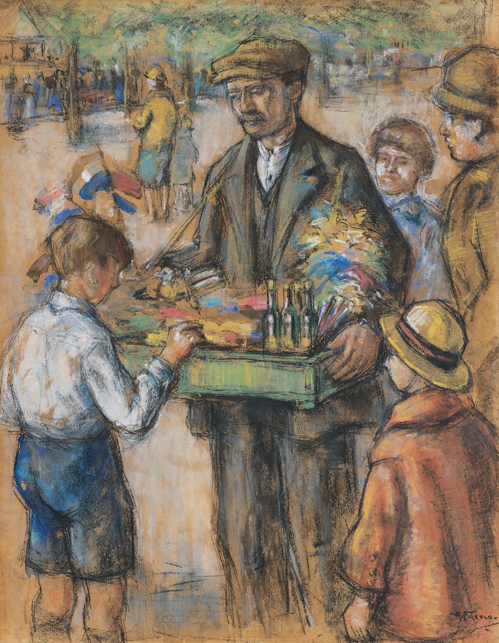 Fresco A.  | Abraham Fresco, Street vendor, pastel on paper 56.9 x 44.0 cm, signed l.r.