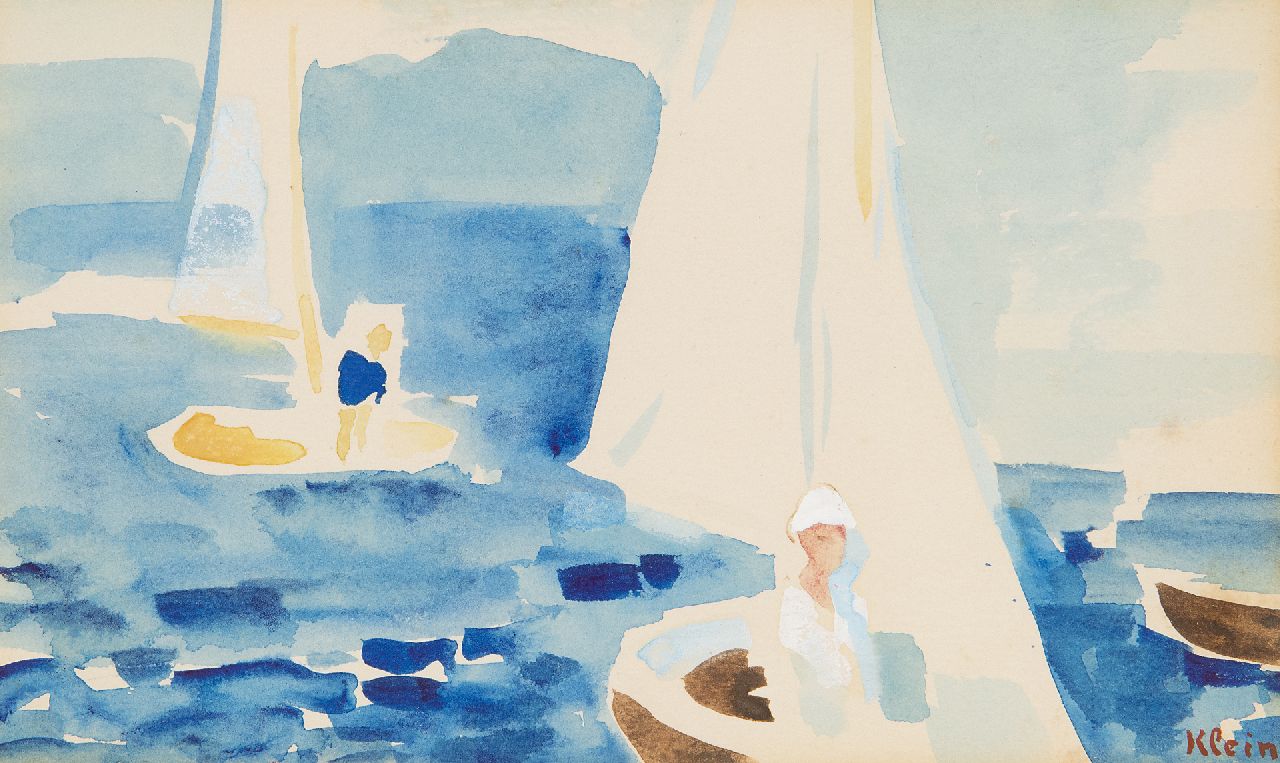 Klein F.F.A.  | Friedrich Franz Albert 'Frits' Klein | Watercolours and drawings offered for sale | Sailing on a summer day, Southern-France, watercolour and gouache on paper 10.5 x 17.4 cm, signed l.r.