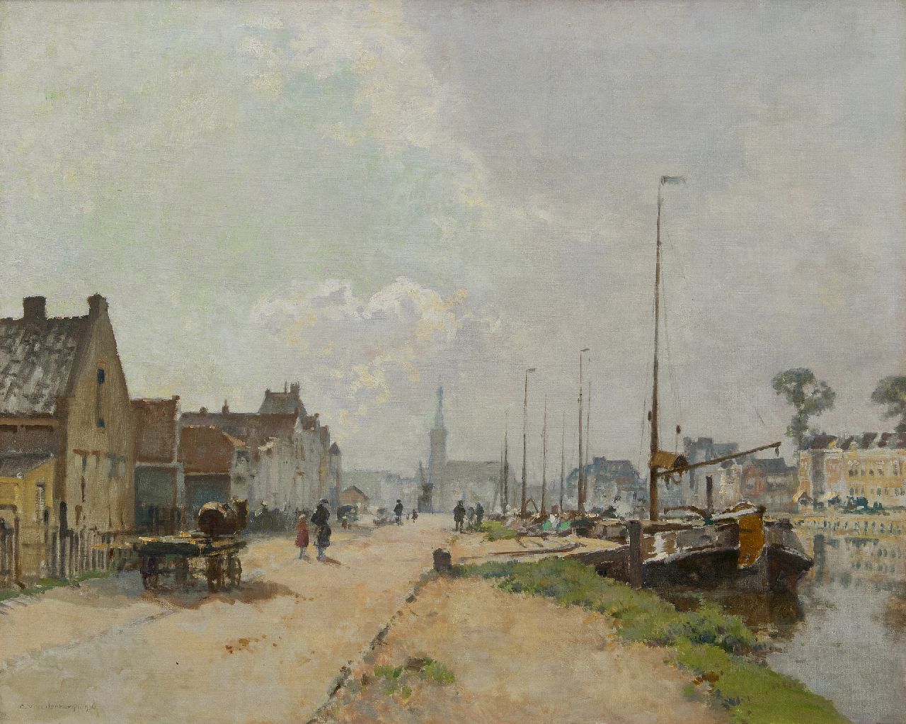 Vreedenburgh C.  | Cornelis Vreedenburgh | Paintings offered for sale | A view of a city harbour Steenwijk, oil on canvas 59.2 x 73.2 cm, signed l.l. and dated 1936