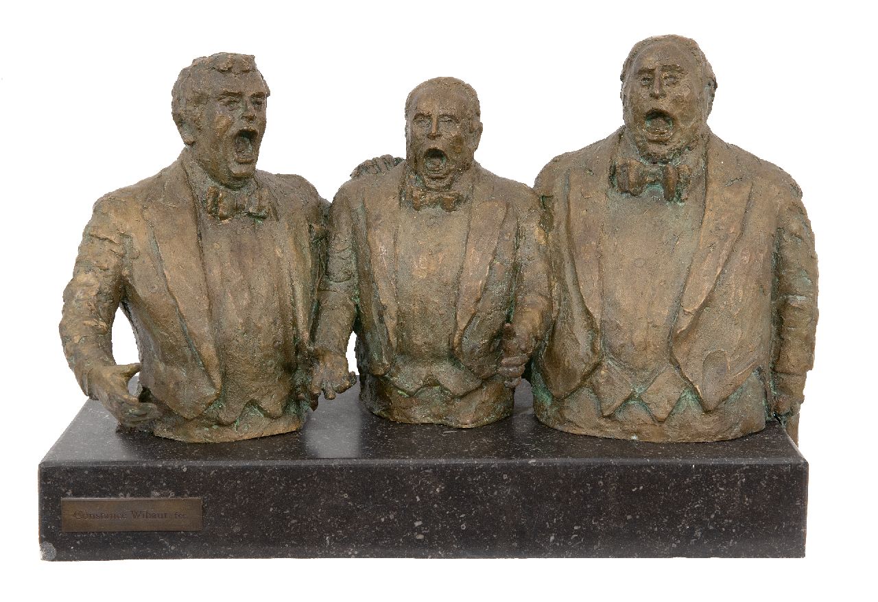 Wibaut C.H.  | Constance Henriëtte Wibaut | Sculptures and objects offered for sale | The three tenors: Plácido Domingo, José Carreras en Luciano Pavarotti, bronze 31.0 x 45.0 cm, signed on the back