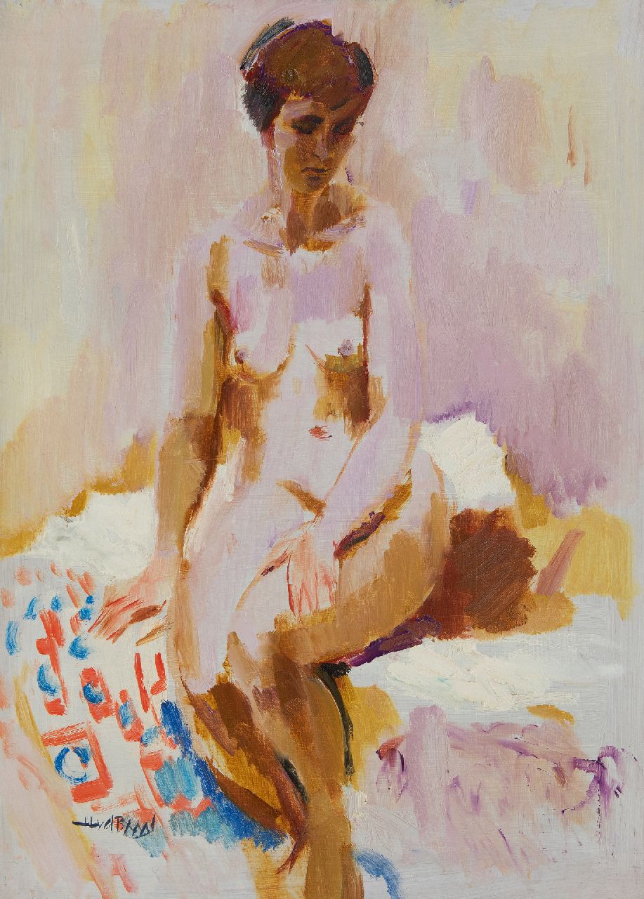 Baan J.L. van der | 'Jan' Lucas van der Baan | Paintings offered for sale | Seated nude, oil on board 70.1 x 50.1 cm, signed l.l.