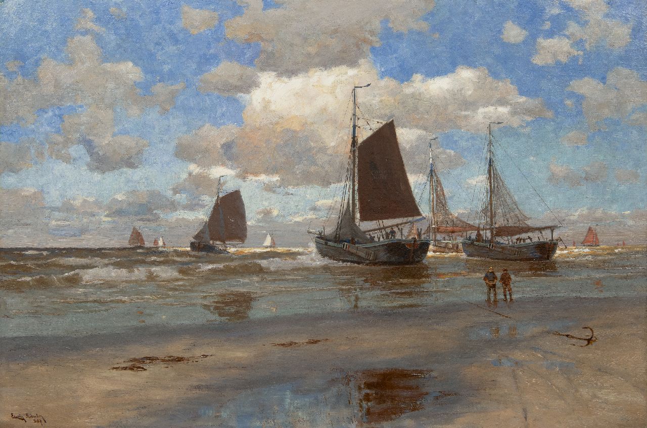 Günther E.C.W.  | 'Erwin' Carl Wilhelm Günther | Paintings offered for sale | Return of the fishing fleet, oil on canvas 80.7 x 120.4 cm, signed l.l. and painted ca. 1890-1905