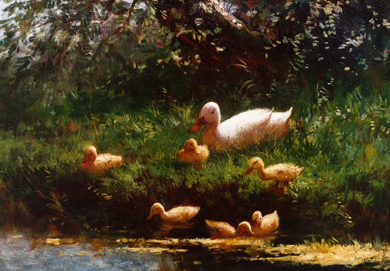 Artz C.D.L.  | 'Constant' David Ludovic Artz, Duck with ducklings watering, oil on panel 17.5 x 23.5 cm, signed l.l.