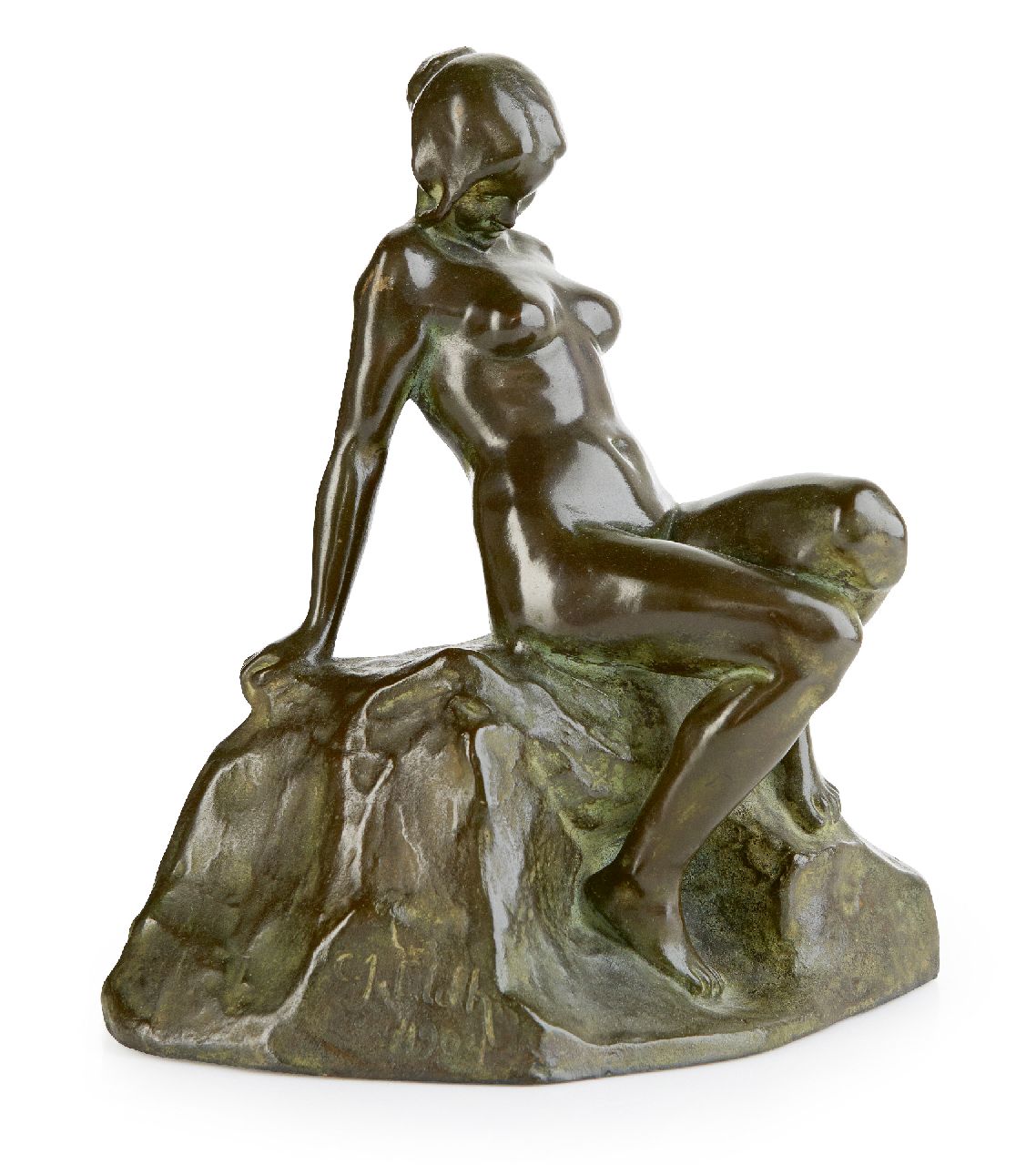 Eldh C.J.  | Carl Johan Eldh | Sculptures and objects offered for sale | Sitting girl, bronze 25.0 x 22.5 cm, signed on base and dated 1904