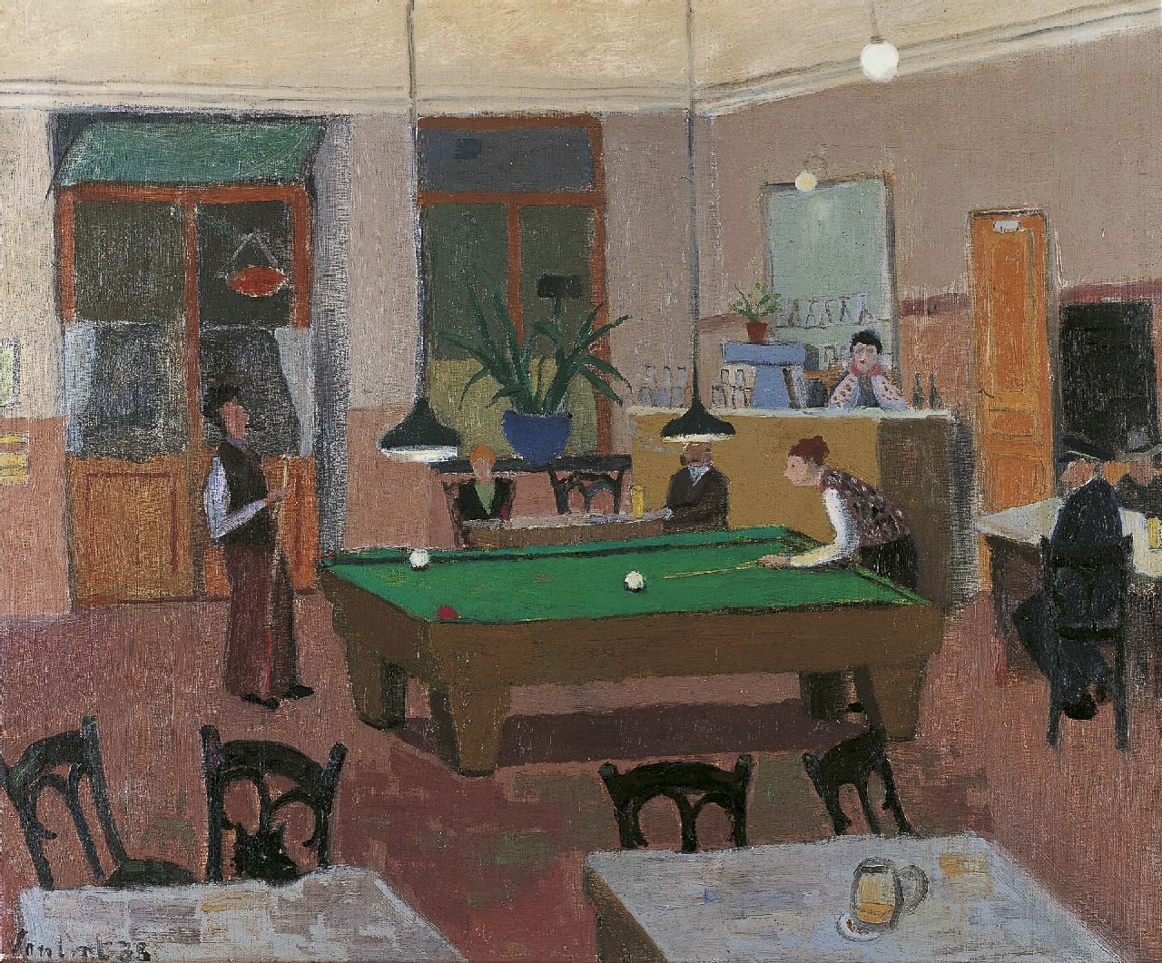 Louis van Lint | The billiard players, oil on canvas, 57.9 x 70.3 cm, signed l.l. and dated '33