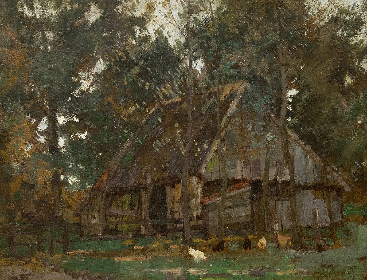 Meiners P.  | Pieter 'Piet' Meiners | Paintings offered for sale | Barn in the woods, oil on canvas 41.0 x 31.0 cm, signed l.r. with initials