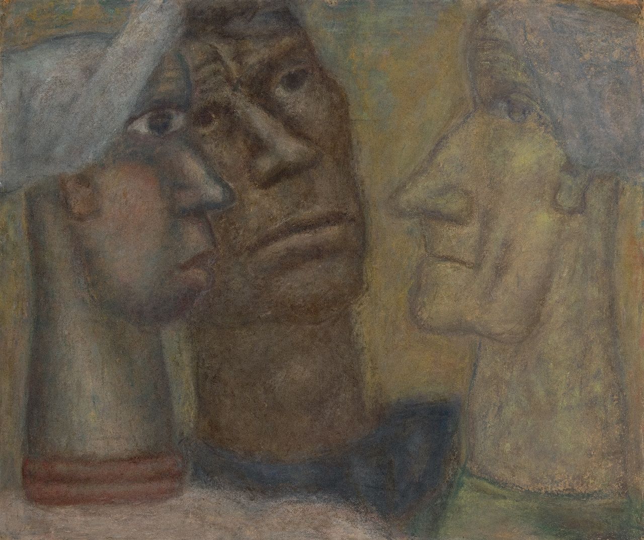 Gestel L.  | Leendert 'Leo' Gestel | Watercolours and drawings offered for sale | Three fishermen, pastel on paper 66.0 x 77.0 cm, executed ca. 1932-1934