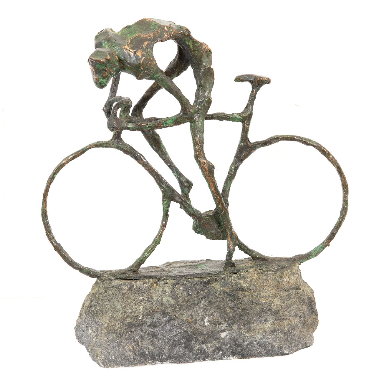 Bakker W.F.  | Willem Frederik 'Jits' Bakker | Sculptures and objects offered for sale | The Tour Rider, bronze 31.4 x 28.6 cm, signed on the base