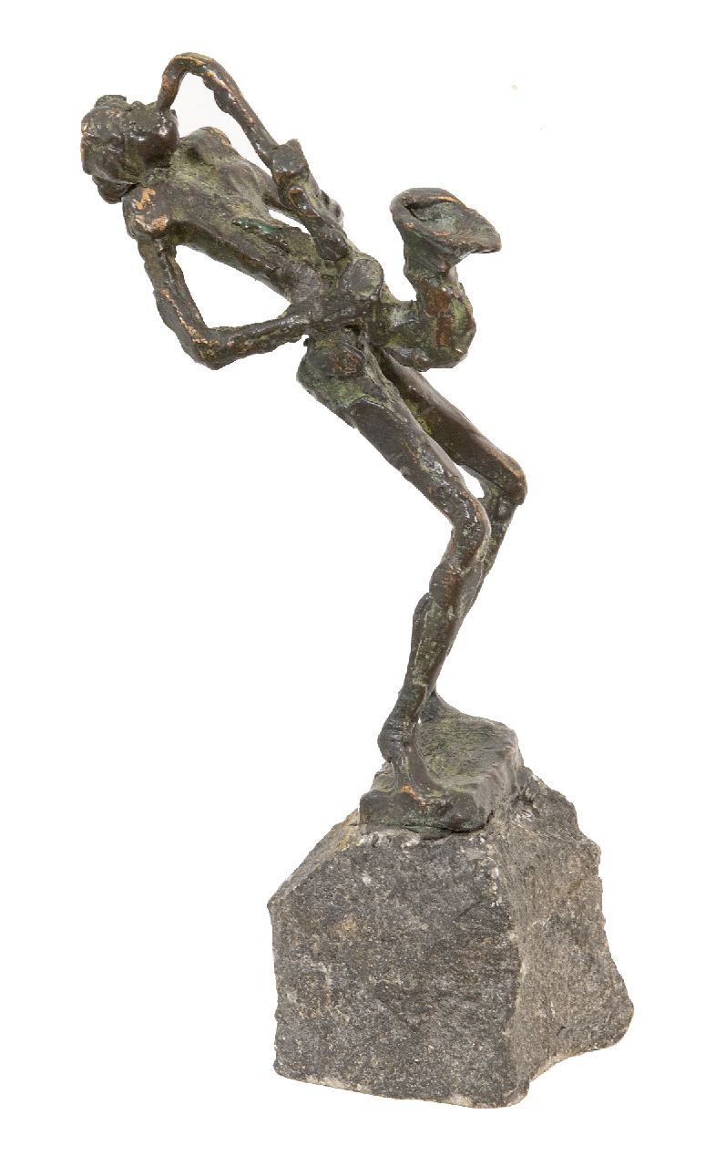 Bakker W.F.  | Willem Frederik 'Jits' Bakker | Sculptures and objects offered for sale | Saxophonist, bronze 23.5 x 6.8 cm, signed on the base