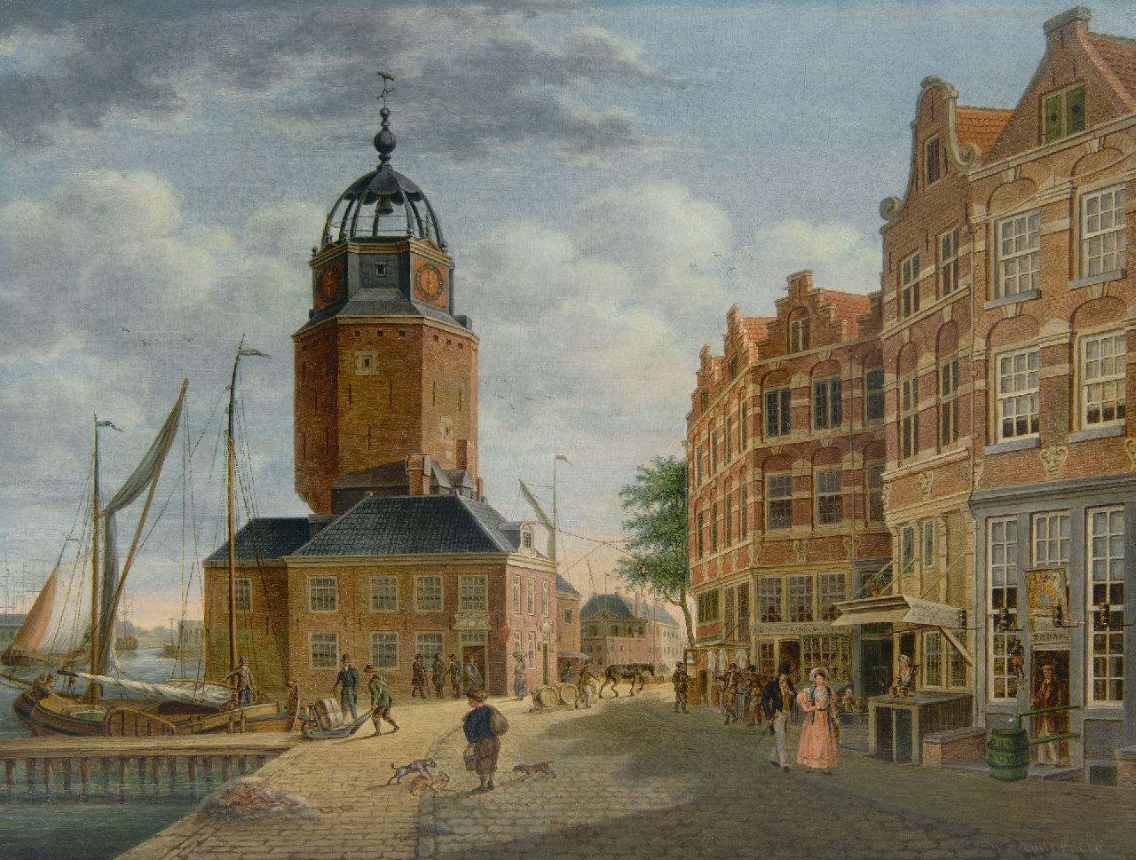 Zijderveld W.  | Willem Zijderveld | Paintings offered for sale | Townscape with quay and inner harbor, oil on panel 25.6 x 33.2 cm, signed l.r.