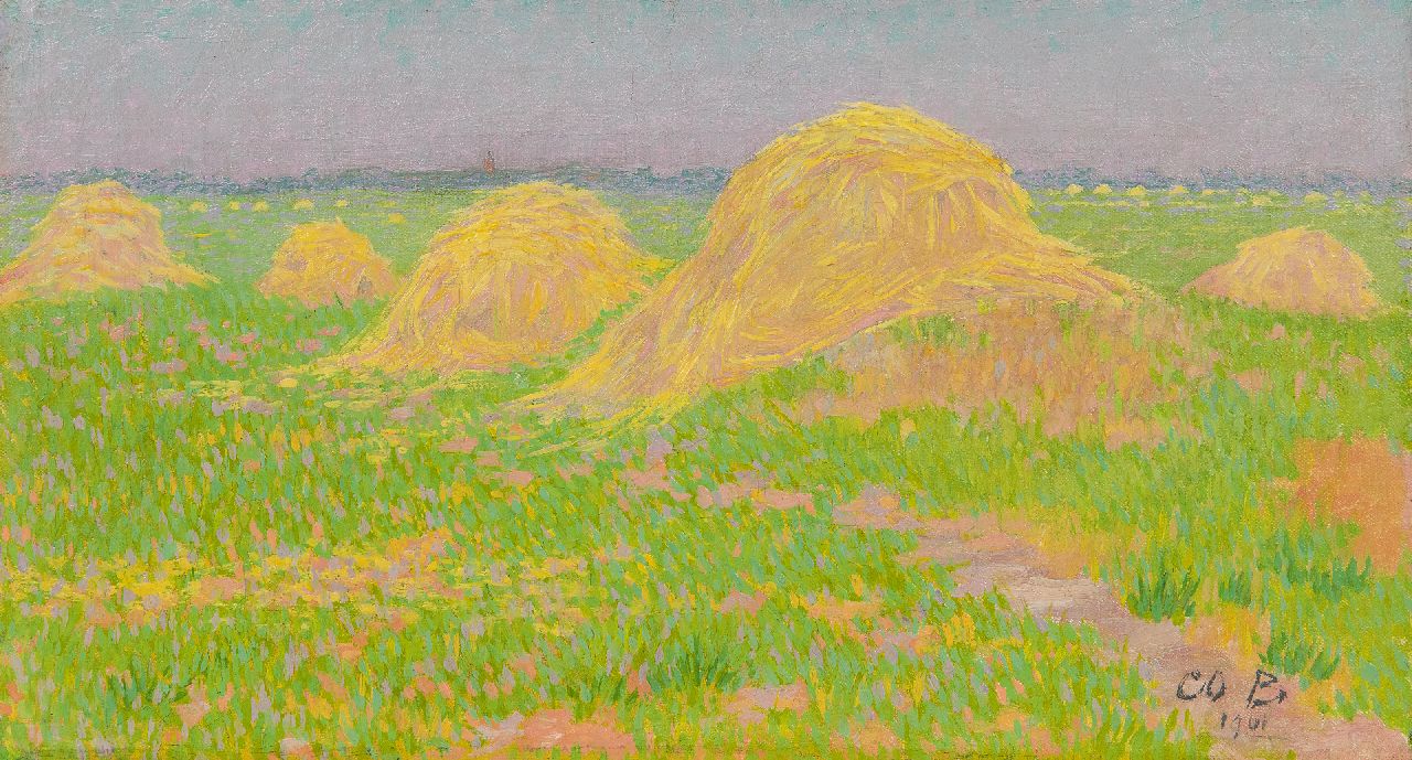 Breman A.J.  | Ahazueros Jacobus 'Co' Breman | Paintings offered for sale | Haystacks, oil on canvas 20.2 x 36.5 cm, signed l.r. with initials and dated 1901