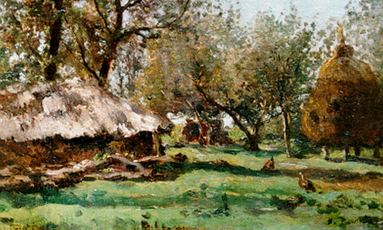 Roelofs W.  | Willem Roelofs, Farmyard 'Ruurlo', oil on canvas laid down on panel 24.3 x 39.5 cm, signed l.l.