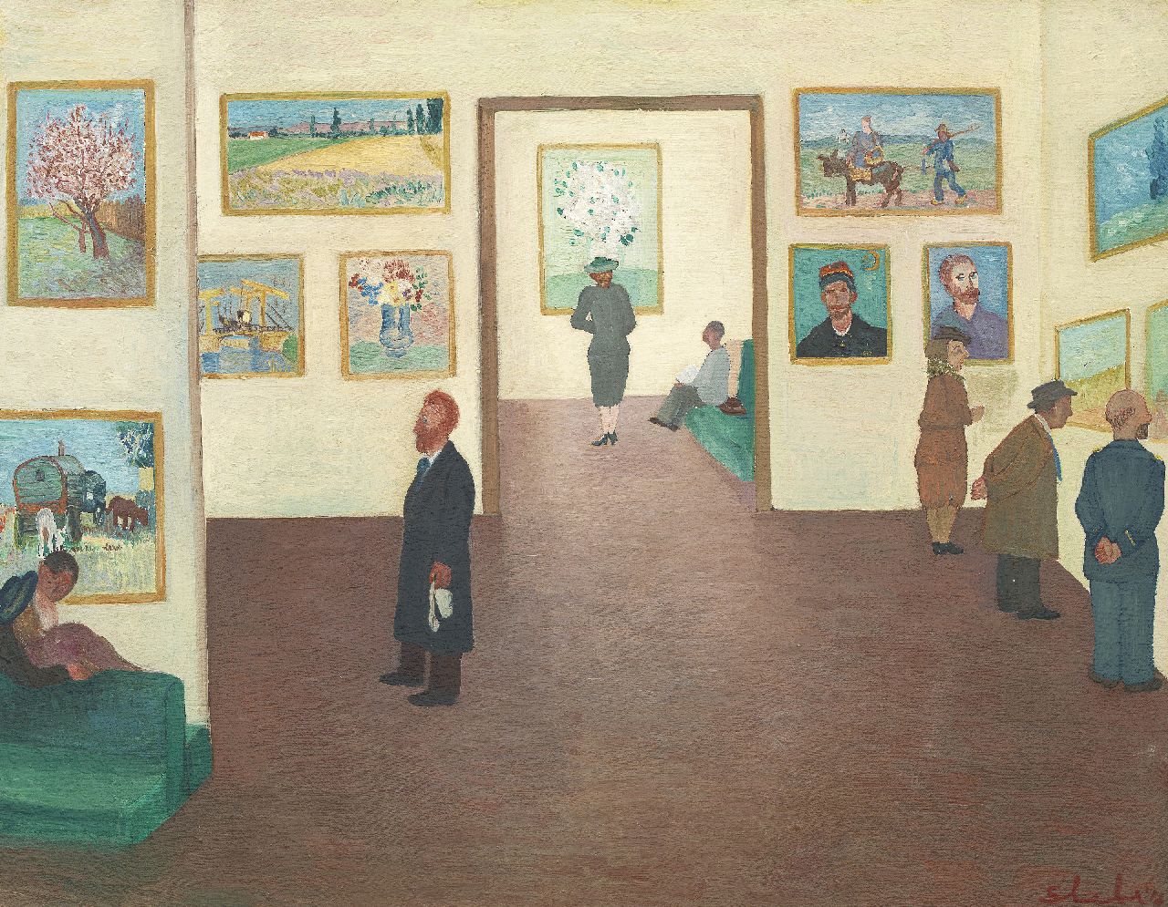 Ferry Slebe | The Van Gogh exhibition, oil on canvas, 51.2 x 65.9 cm, signed l.r. and dated '54 [?]