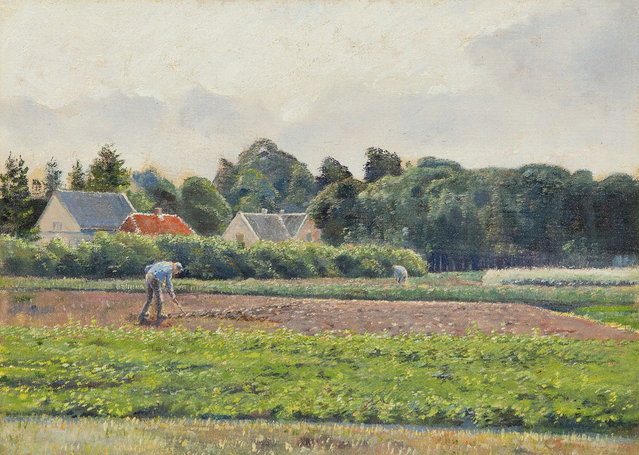 Stricker C.L.  | Charles Ludwig Stricker | Paintings offered for sale | Landscape at Ede, augustus 1918, oil on canvas laid down on board 25.1 x 34.5 cm, ca. august 1918