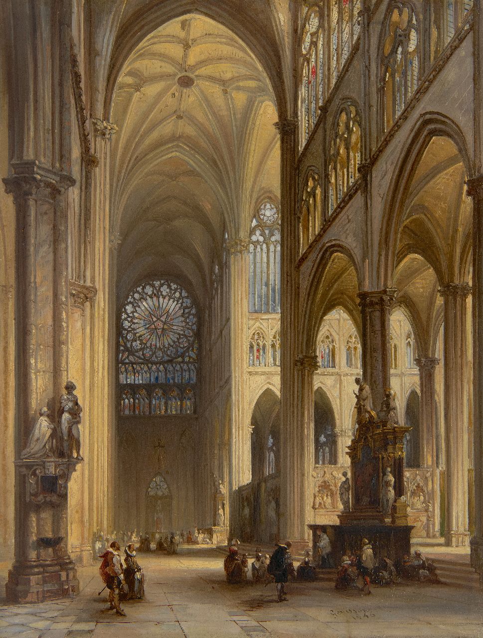 Genisson J.V.  | Jules Victor Genisson, Interior of the Amiens cathedral, oil on panel 31.6 x 24.3 cm, signed l.r. and dated 1846