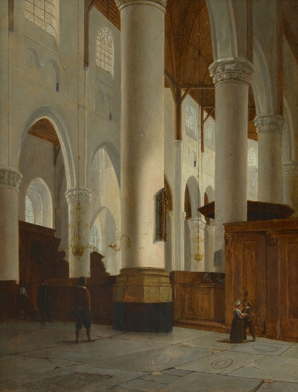 Tetar van Elven J.B.  | Jan 'Johannes' Baptist Tetar van Elven | Paintings offered for sale | Interior of the Laurenschurch in Rotterdam, oil on panel 42.8 x 33.3 cm, signed l.l. with initials