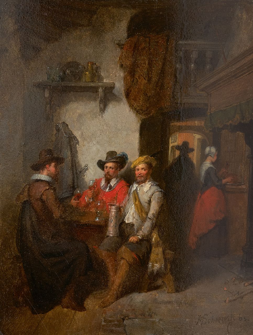 Hendricus Johannes Scheeres | Drinking company in a tavern, oil on panel, 23.0 x 18.2 cm, signed l.r. and dated '63
