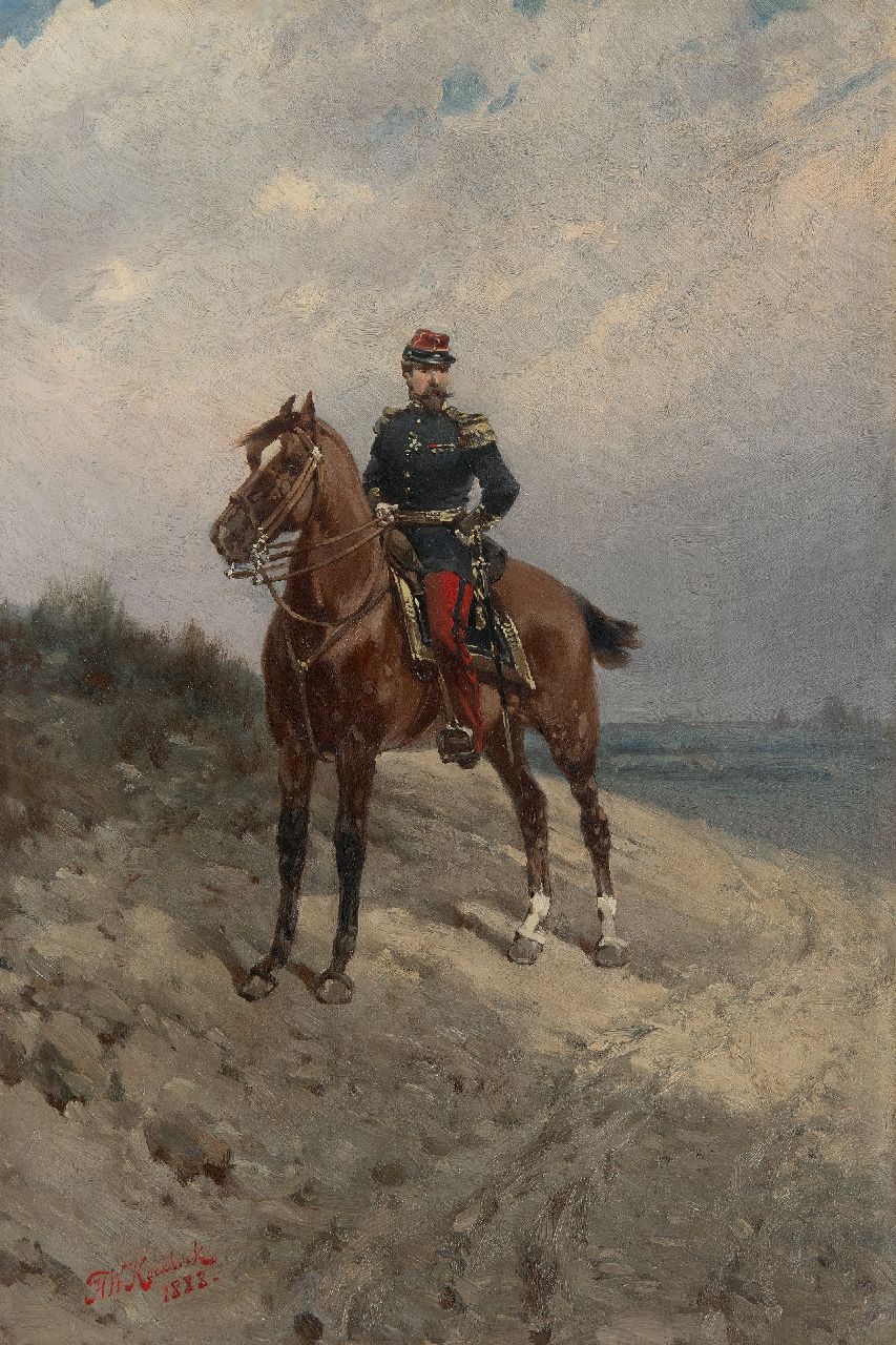 Koekkoek H.W.  | Hermanus Willem Koekkoek, Equestrian Portrait of a French Infantry Officer, oil on canvas 45.5 x 30.6 cm, signed l.l. and dated 1888