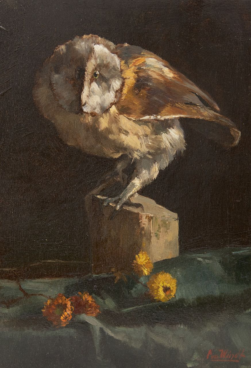 Windt Ch. van der | Christophe 'Chris' van der Windt | Paintings offered for sale | Barn owl, oil on panel 38.1 x 25.8 cm, signed l.r. and without frame