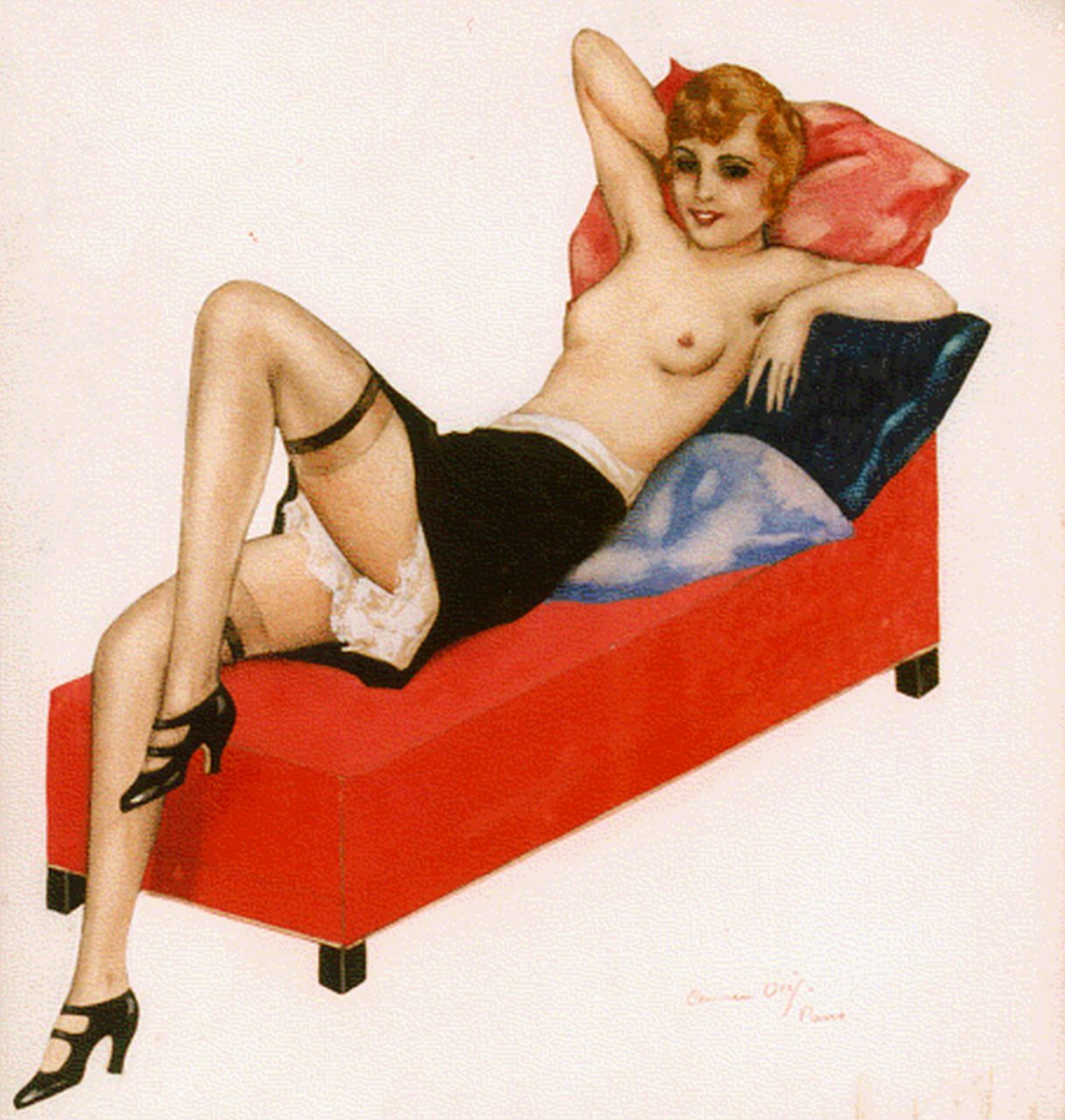 Osef C.  | C. Osef, Woman on a couch, mixed media on paper 26.0 x 24.0 cm, signed l.r.