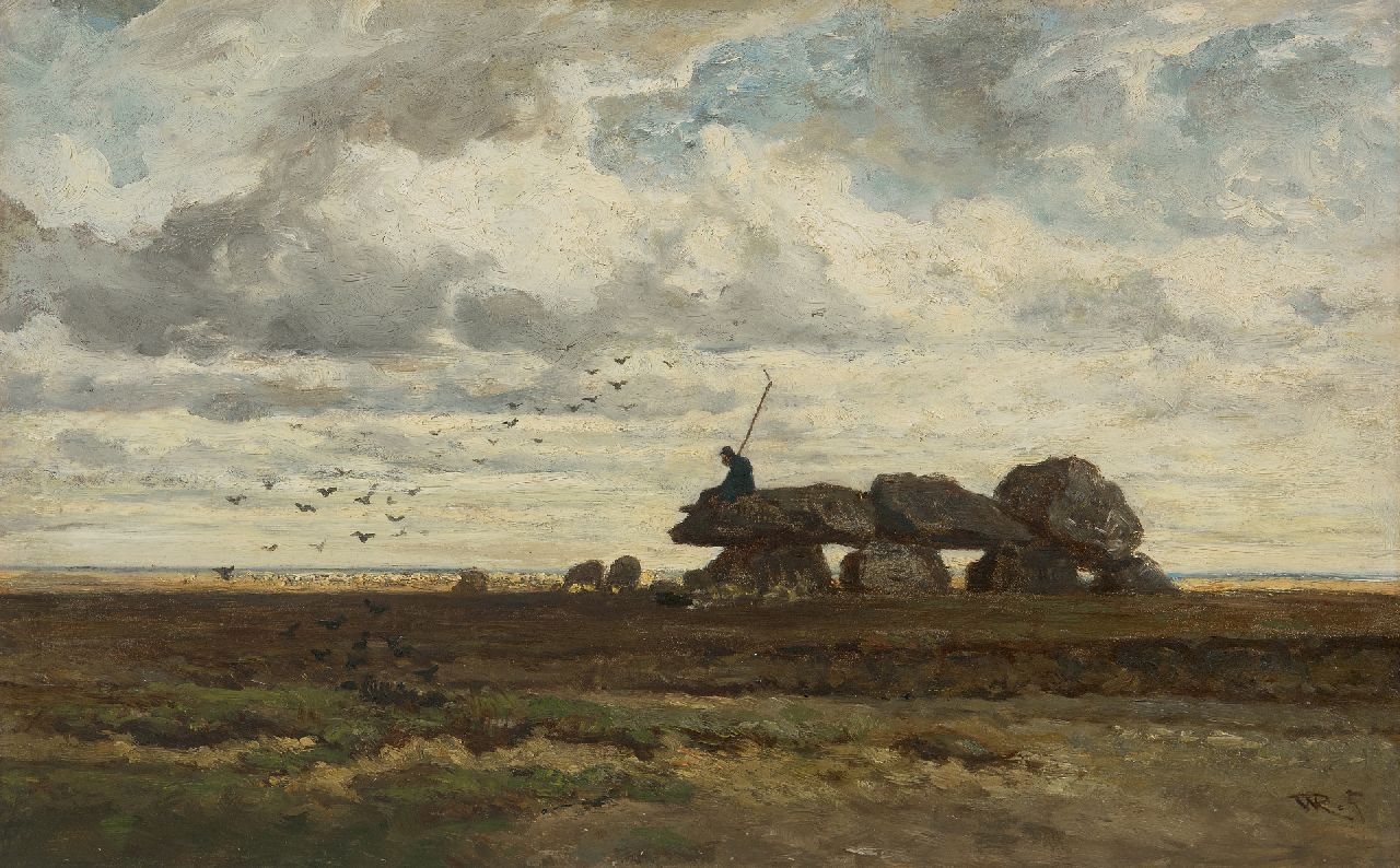 Roelofs W.  | Willem Roelofs, The dolmen of Tynaarlo, Drenthe, oil on panel 28.9 x 46.2 cm, signed l.r. with initials and painted ca. 1863-1870