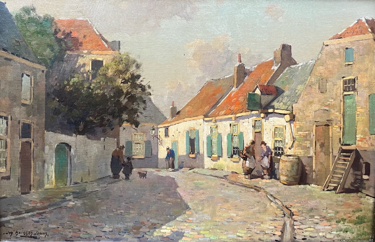 Knikker jr. J.S.  | 'Jan' Simon  Knikker jr. | Paintings offered for sale | Sunny village view with figures, oil on canvas 40.7 x 60.5 cm, signed l.l. and without frame