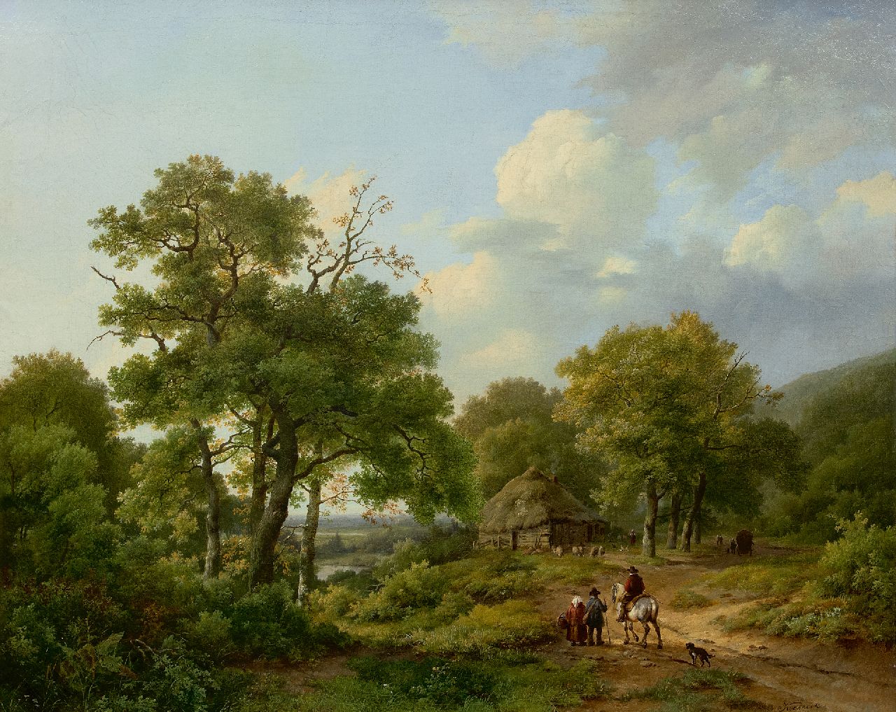 Koekkoek I M.A.  | Marinus Adrianus Koekkoek I, A forest landscape with country folk, oil on canvas 70.0 x 84.0 cm, signed l.r.