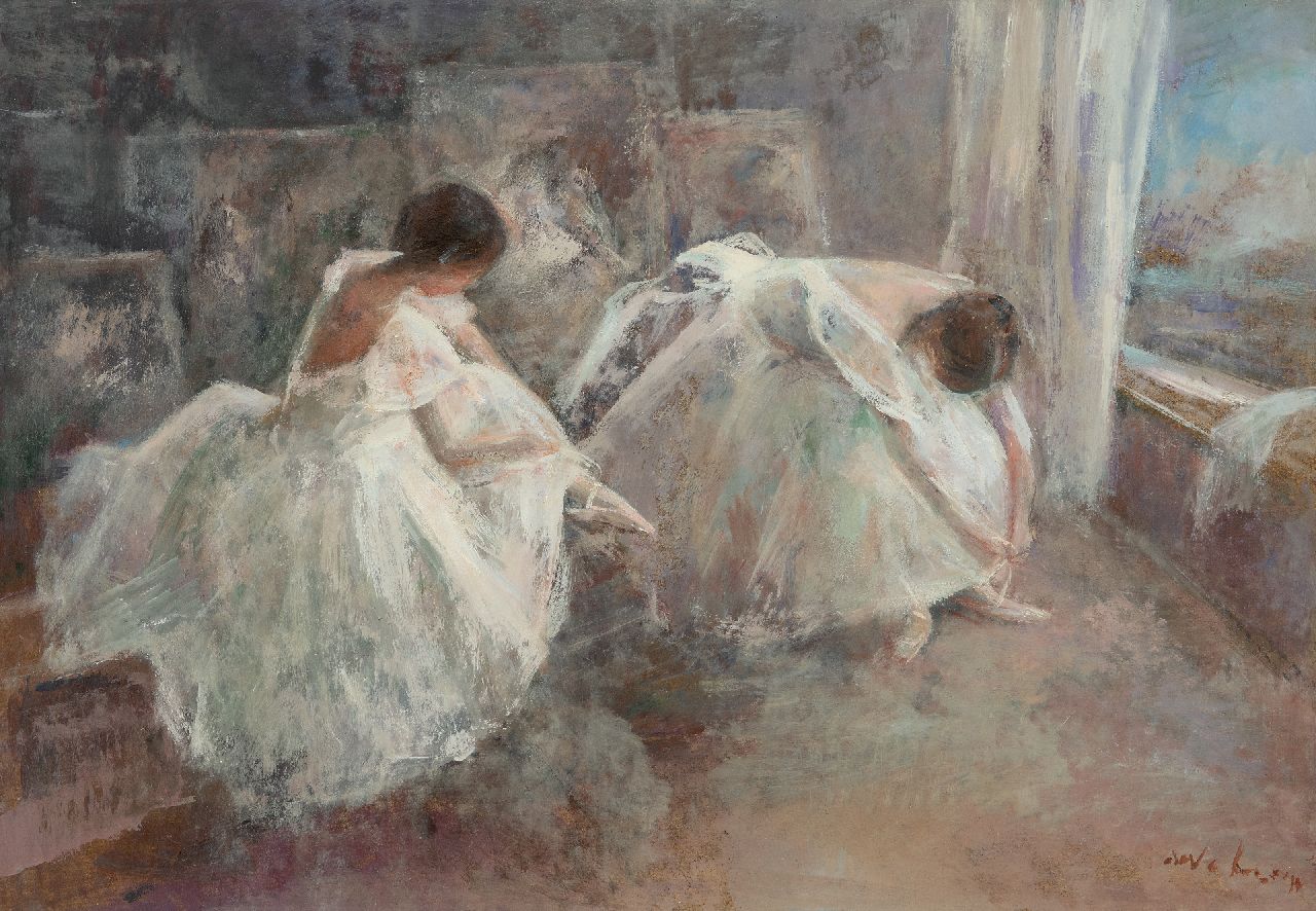 Miroslava Vrbová-Štefková | Dancers in a painters studio, oil on board, 45.0 x 65.0 cm, signed l.r. (indistinctly) and without frame