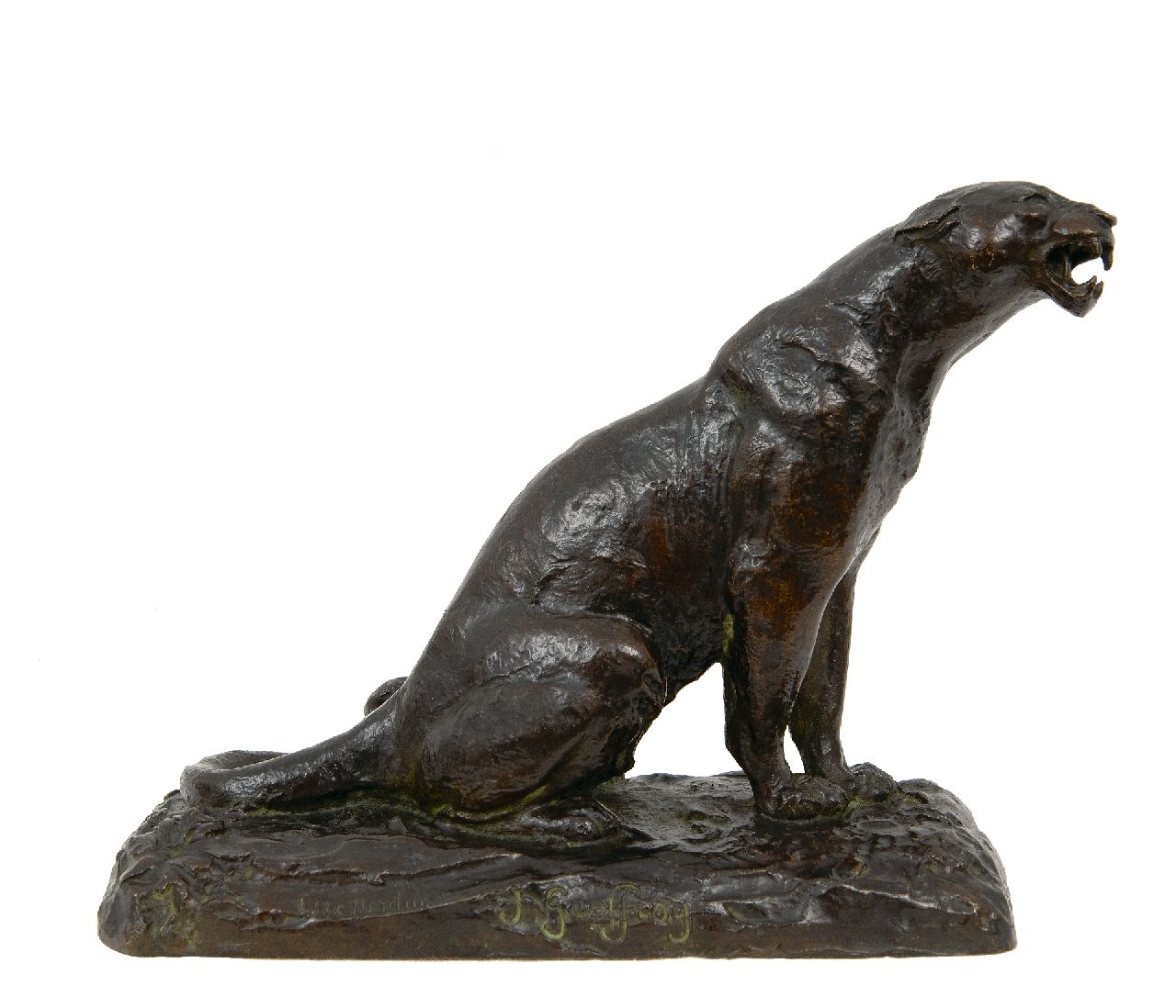 Geoffroy A.L.V.  | Adolphe Louis Victor Geoffroy | Sculptures and objects offered for sale | Roaring panter, bronze 19.7 x 25.0 cm, signed on the base
