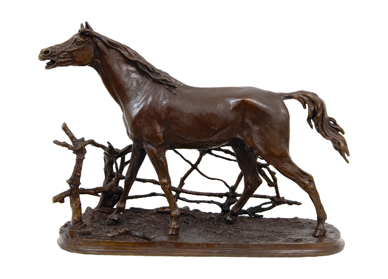 Mène P.J.  | Pierre Jules Mène | Sculptures and objects offered for sale | Stallion at a fence, bronze 29.0 x 40.0 cm, signed on the base and dated 1846