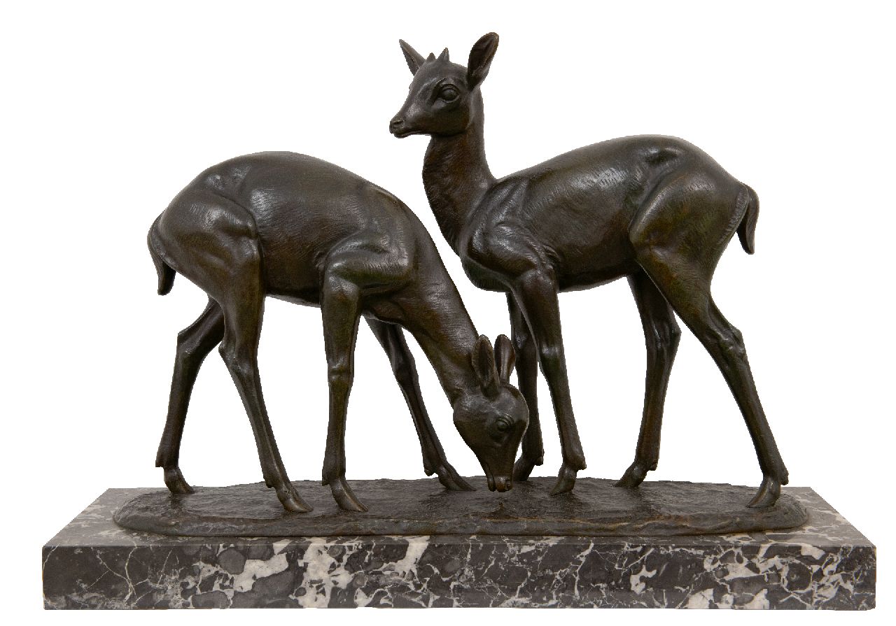 Rochard I.F.R.  | Irénée Félix René Rochard, Two deer, bronze 37.0 x 53.0 cm, signed on the base