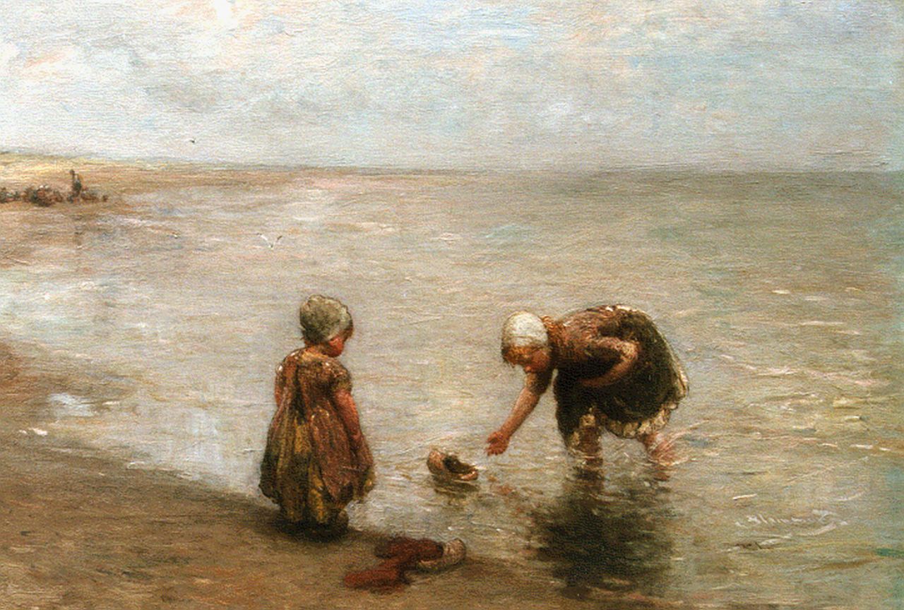 Blommers B.J.  | Bernardus Johannes 'Bernard' Blommers, Children playing on the beach, oil on canvas 58.5 x 77.0 cm, signed l.r.