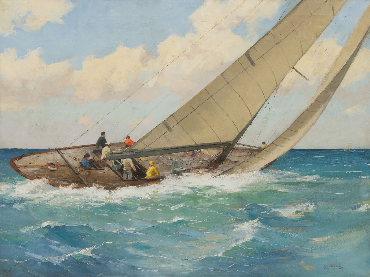 Ligtelijn E.J.  | Evert Jan Ligtelijn | Paintings offered for sale | Sailing yacht in a regatta, oil on canvas 60.2 x 79.6 cm, signed l.r.