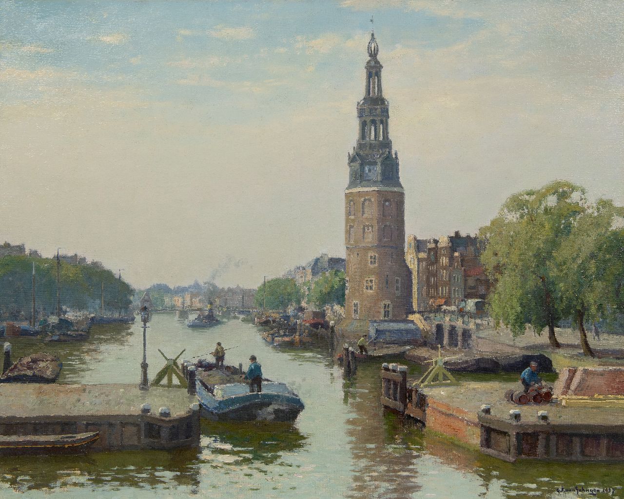 Schagen G.F. van | Gerbrand Frederik van Schagen | Paintings offered for sale | Blick auf den Montelbaanstoren, Amsterdam, oil on canvas 80.7 x 101.5 cm, signed l.r. and dated 1937