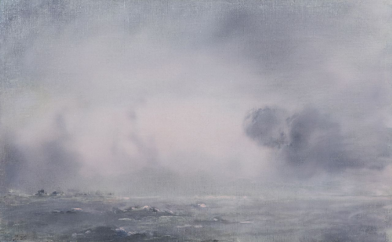 Voerman sr. J.  | Jan Voerman sr., Rising rain shower over the river IJssel, oil on canvas 38.5 x 61.4 cm, signed l.l. with initials