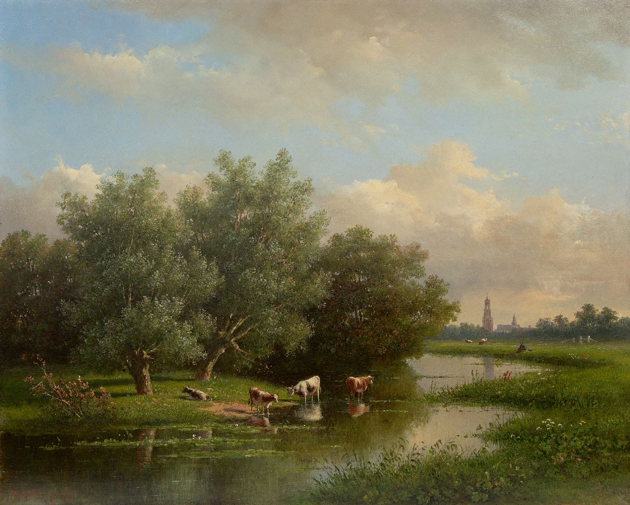 Wisselingh J.P. van | Johannes Pieter van Wisselingh | Paintings offered for sale | Cows in a summer landscape near Amersfoort, oil on panel 58.3 x 72.4 cm, signed l.l.