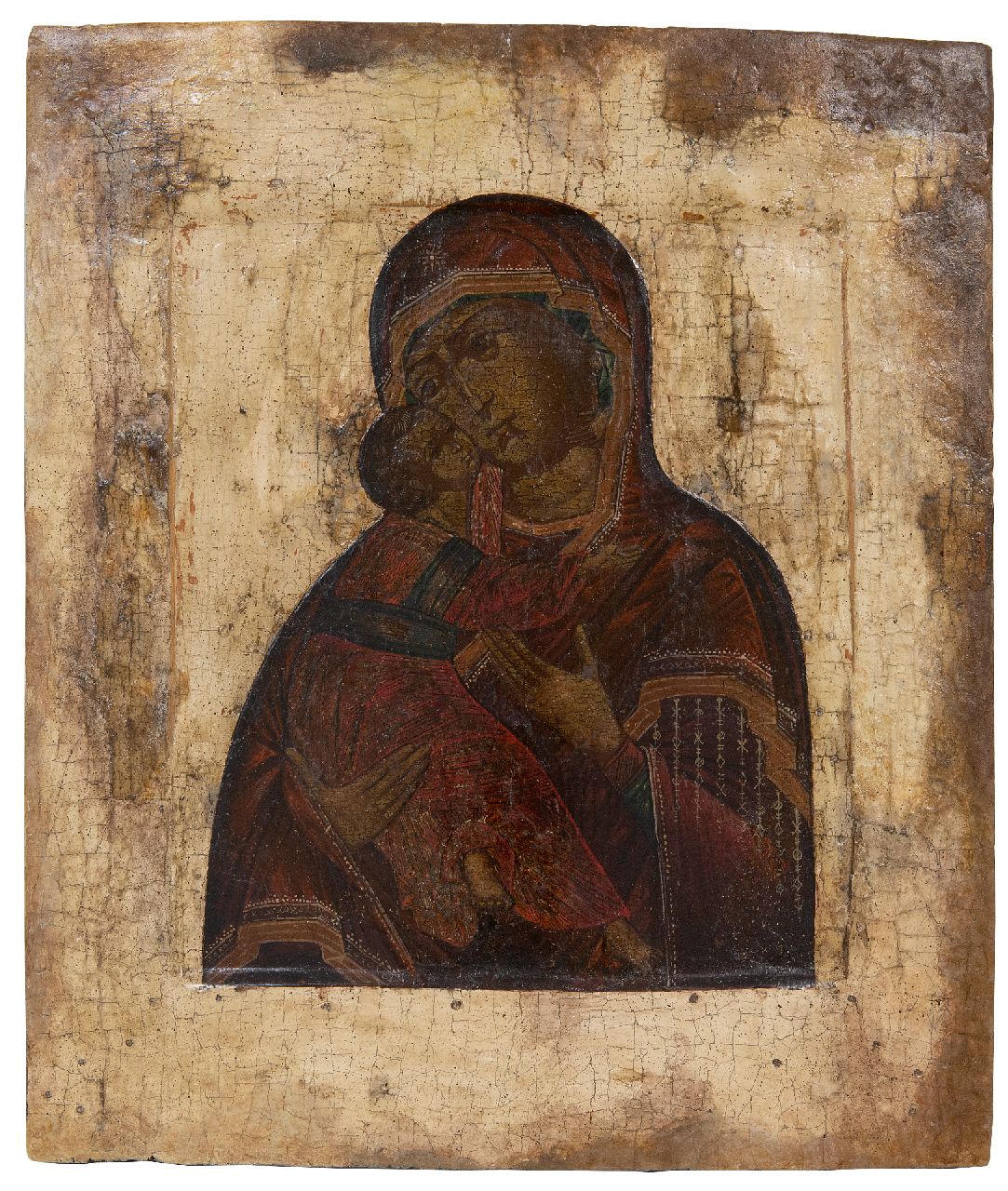 Ikoon | Ikoon | Sculptures and objects offered for sale | Icon: Vladimiskaya Mother of God, wood 31.3 x 26.7 cm, 17e eeuw Ikoon | Ikoon | Sculptures and objects offered for sale | Icon: Vladimiskaya Mother of God, wood 31.3 x 26.7 cm, 17e eeuw