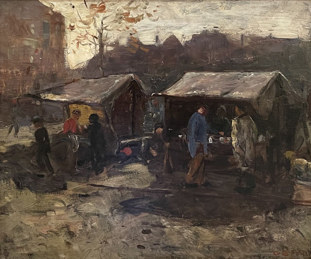 Boom K.A.A.J.  | Karel Alexander August Jan 'Alex' Boom Boom | Paintings offered for sale | Market stalls in a town, oil on panel 29.5 x 34.3 cm, signed l.r.