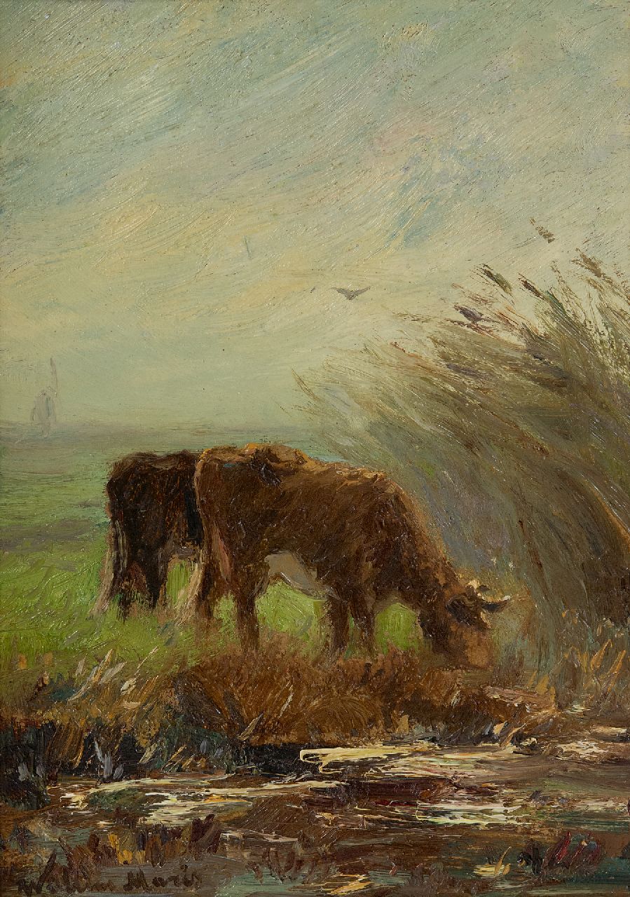 Maris W.  | Willem Maris | Paintings offered for sale | Grazing cows, oil on painter's board 24.6 x 17.2 cm, signed l.l.