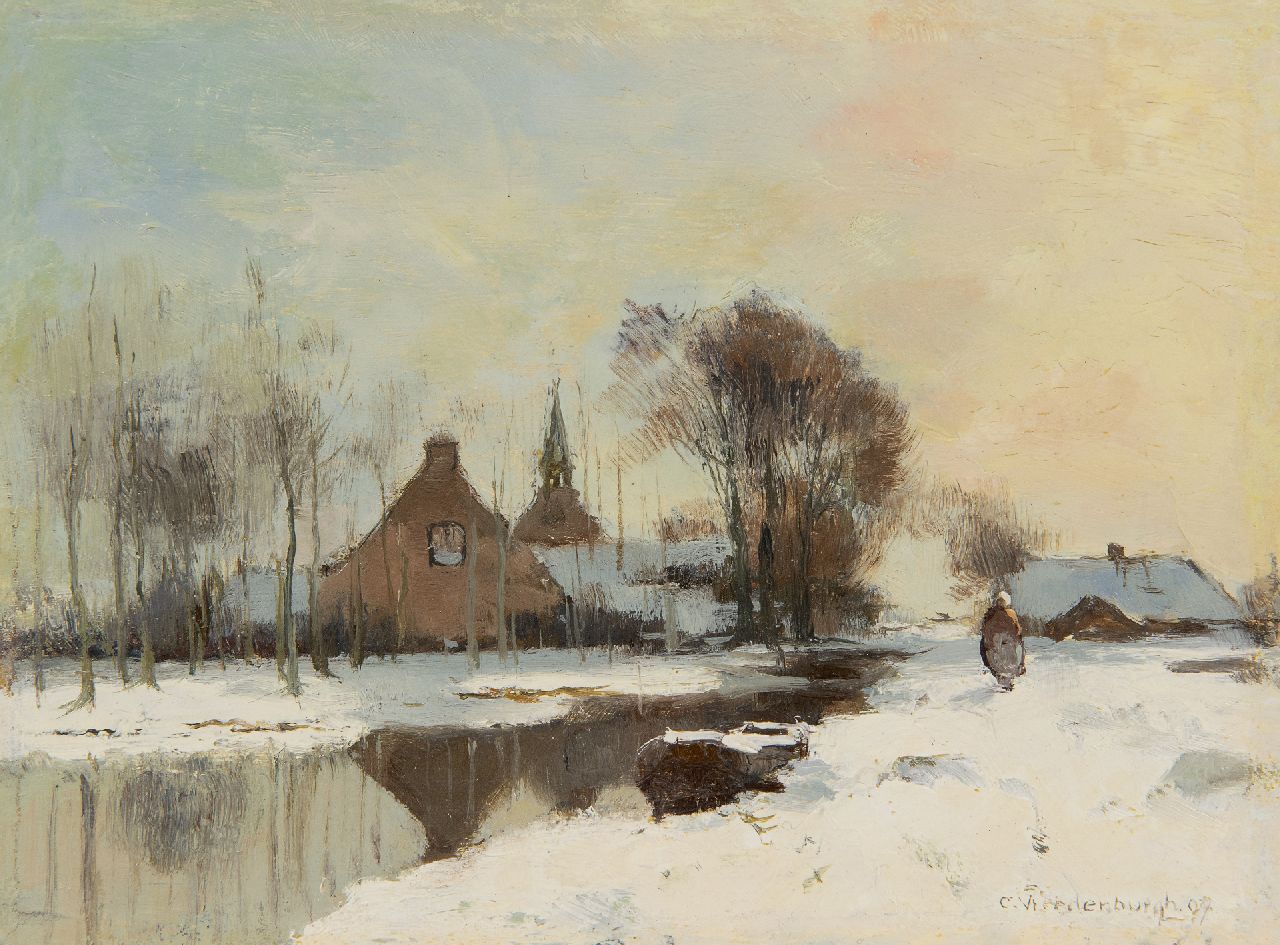 Vreedenburgh C.  | Cornelis Vreedenburgh, A snowy village view, oil on panel 14.5 x 19.1 cm, signed l.r. and dated '07