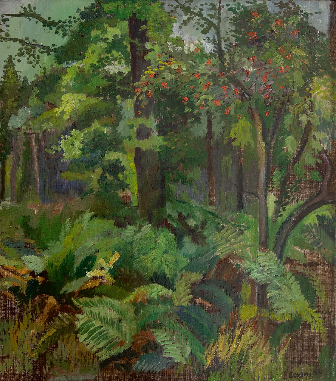 Bieruma Oosting A.J.W.  | Adriana Johanna Wilhelmina 'Jeanne' Bieruma Oosting, Forest view at the Lauswolt estate, oil on canvas 64.9 x 56.9 cm, signed l.r. and dated '44