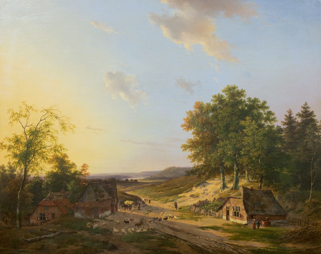 Schelfhout A.  | Andreas Schelfhout, Extensive river landscape with a shepherd and land folk, oil on canvas 75.0 x 94.5 cm, signed l.l.