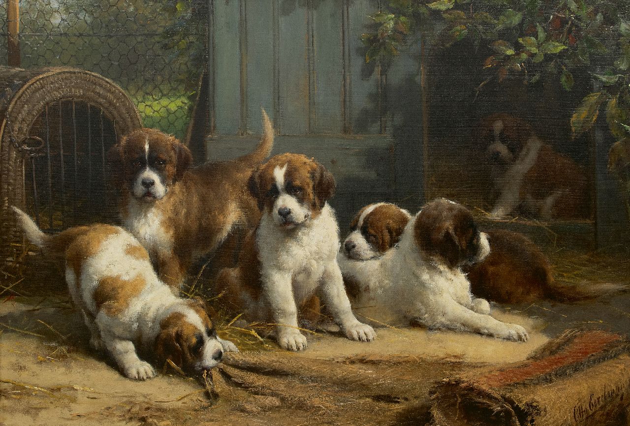 Eerelman O.  | Otto Eerelman, Saint-Bernard pups, oil on canvas 90.0 x 130.0 cm, signed l.l.