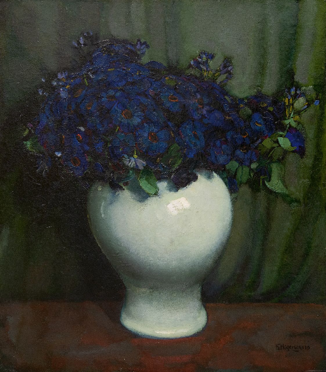 Hogerwaard F.  | François 'Frans' Hogerwaard | Paintings offered for sale | Blue flowers in a white pot, oil on canvas 70.0 x 60.0 cm, signed l.r.