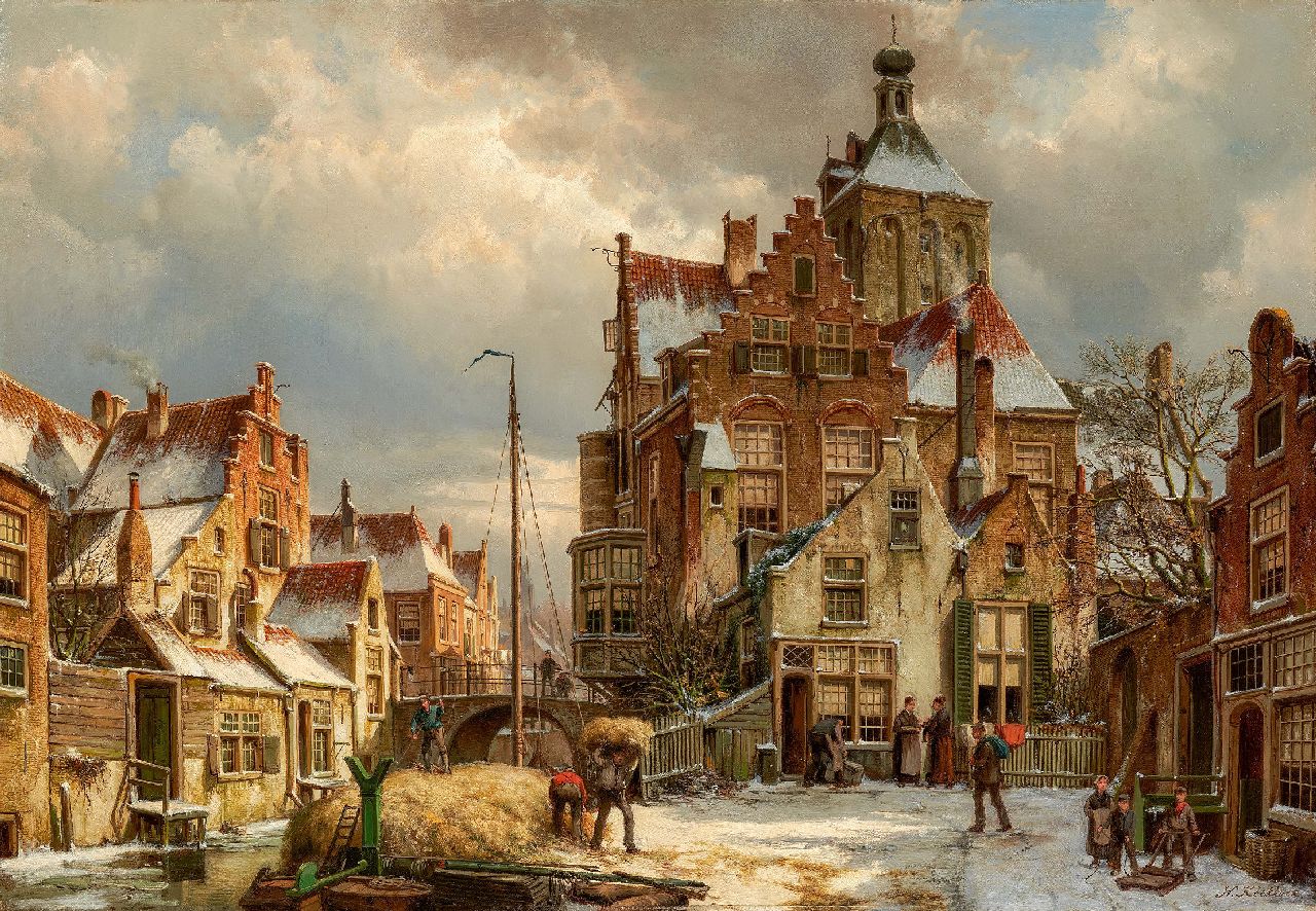 Koekkoek W.  | Willem Koekkoek, Winter street scene in Culemborg, oil on canvas 86.5 x 125.3 cm, signed l.r.