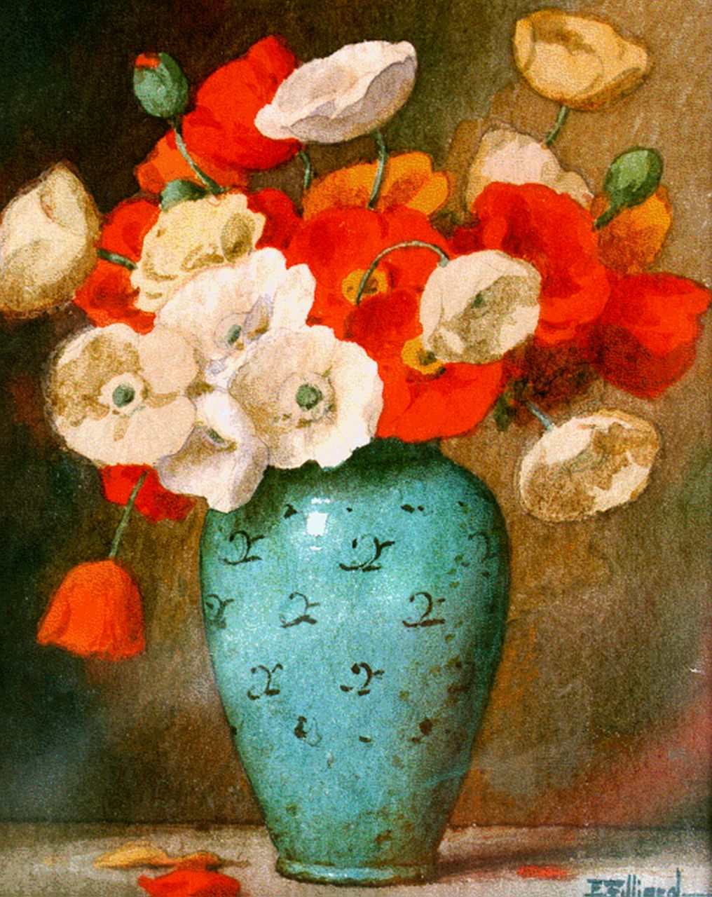 Filliard E.  | Ernest Filliard, Poppies, watercolour on paper 16.0 x 13.0 cm, signed l.r.