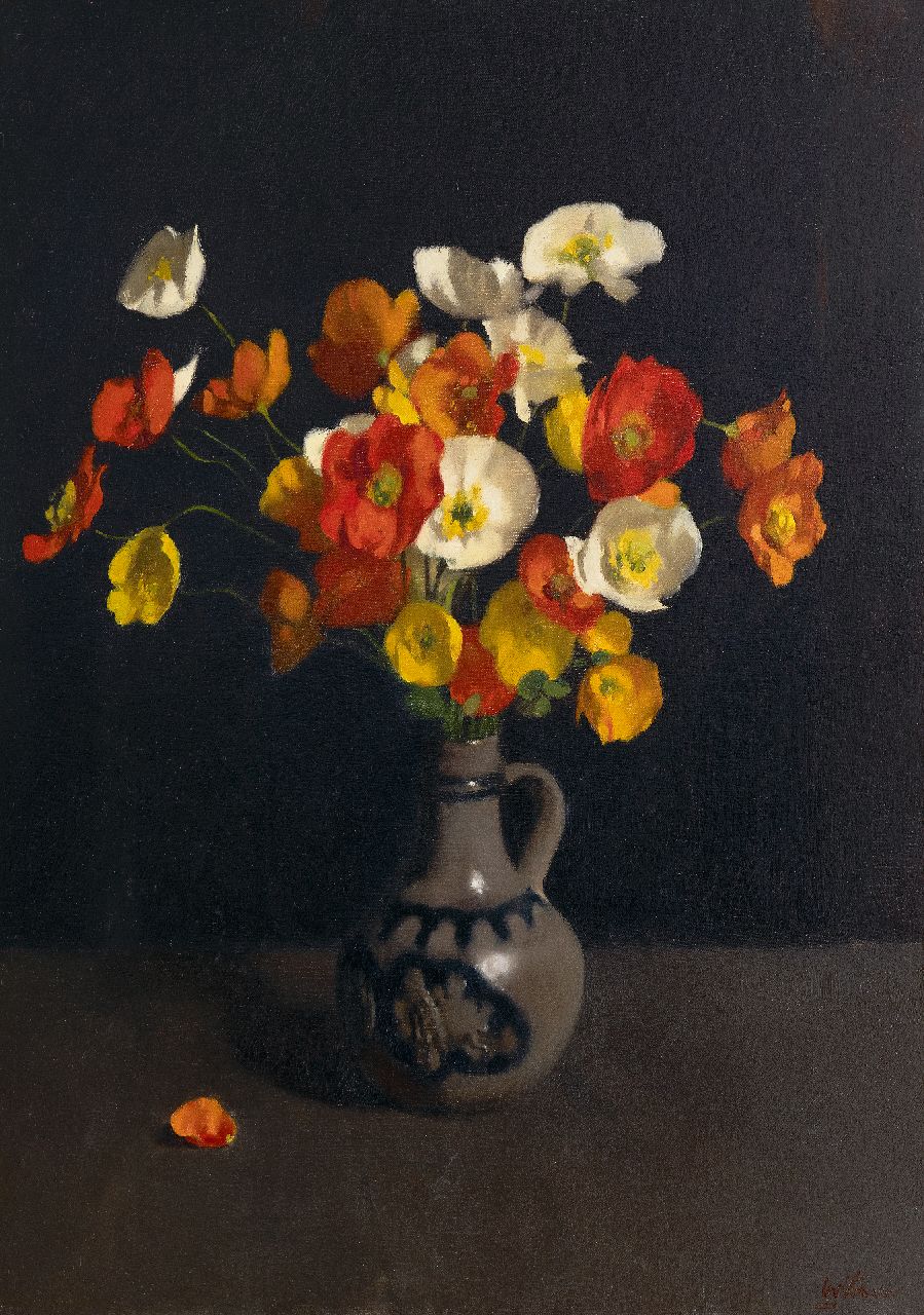 Witsen W.A.  | 'Willem' Arnold Witsen, Poppies in a stone pitcher, oil on canvas 62.4 x 45.8 cm, signed l.r.