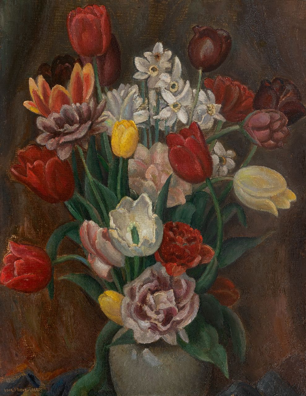 Gestel L.  | Leendert 'Leo' Gestel | Paintings offered for sale | Flower still life, oil on canvas 70.6 x 55.3 cm, signed l.l. and dated 1926 on the reverse