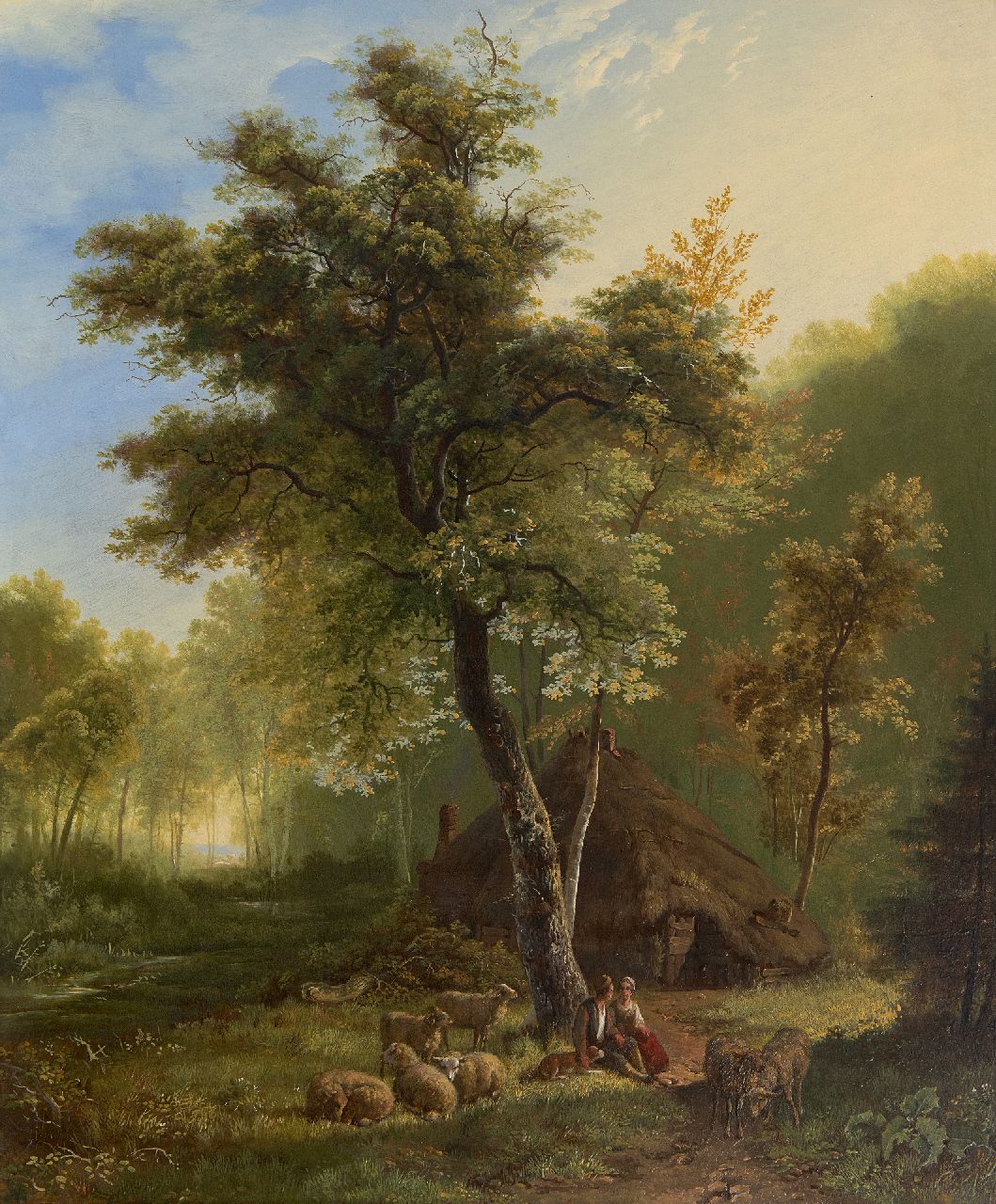 Bodeman W.  | Willem Bodeman | Paintings offered for sale | Hirtenpaar mit Schafen an einer Hütte, oil on panel 58.6 x 49.0 cm, signed l.c. and dated 1856