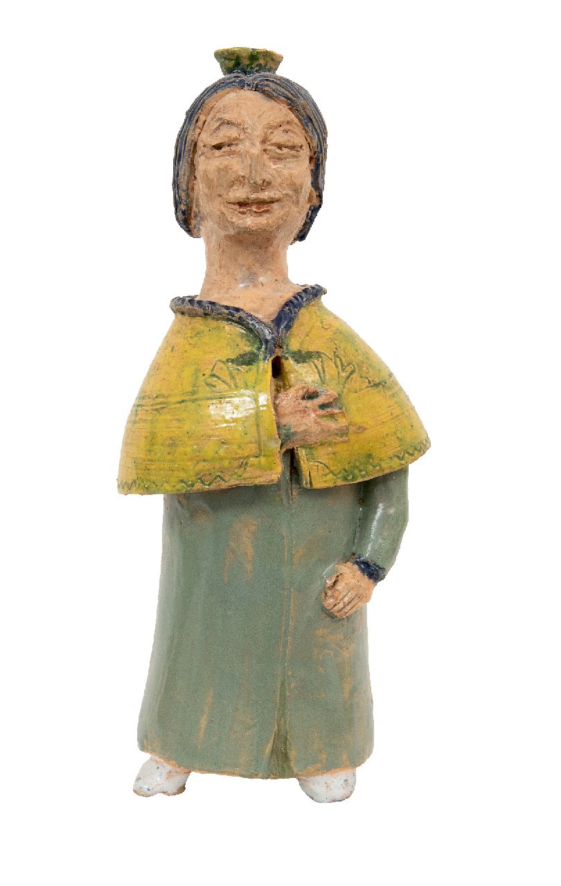 Kamerlingh Onnes H.H.  | 'Harm' Henrick Kamerlingh Onnes |  offered for sale | Maidservant, polychrome glazed earthenware 25.5 x 11.5 cm, signed on the inside with monogram and dated '76